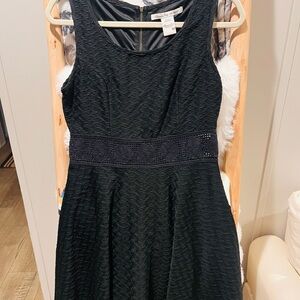 American Rag Black Sleeveless Textured Fit-and-Flare Dress with Crochet Waist